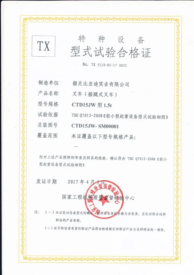 CTD15JW型式试验合格证(图1)